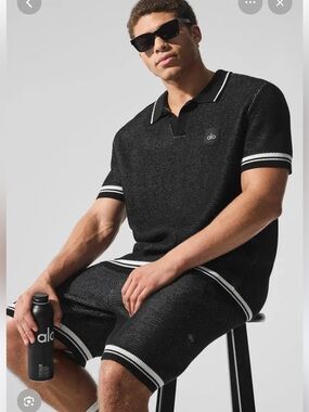 alo sports club sweater knit polo and shorts Set size M